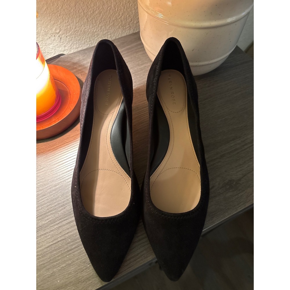 Taryn Rose Black Suede Pointed Toe‎ Kitten Heel Weatherproof Pumps Womens 10